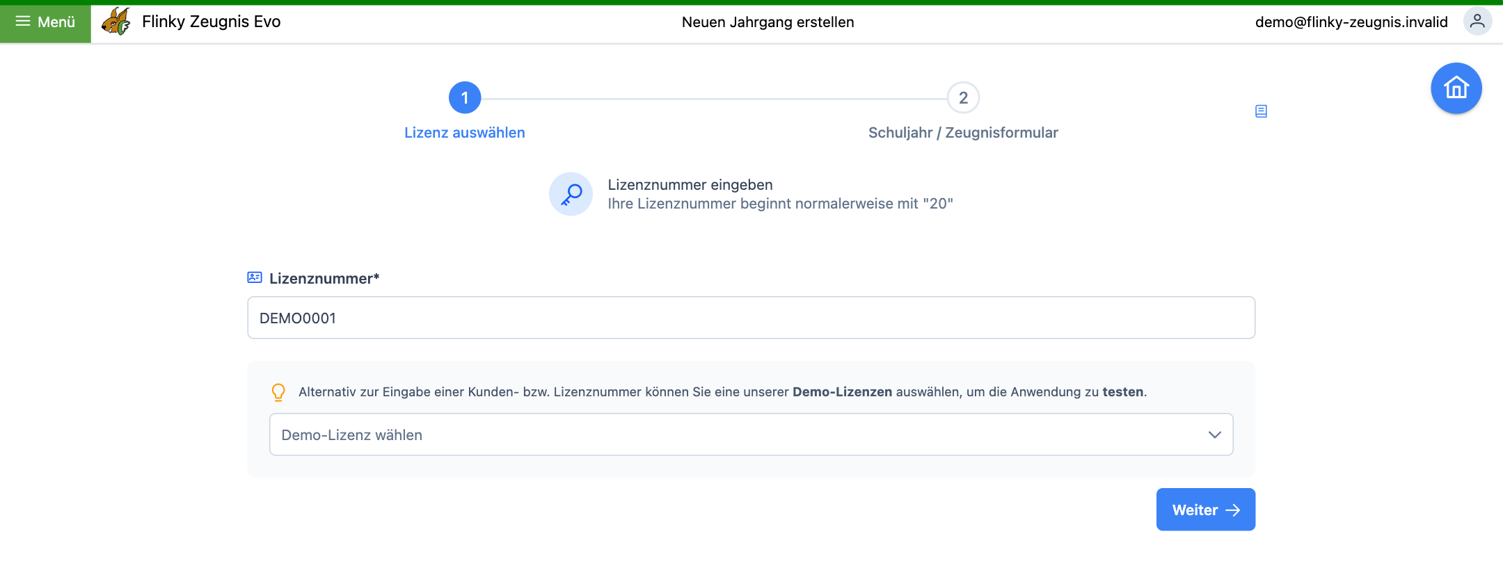 Lizenznummer eingeben