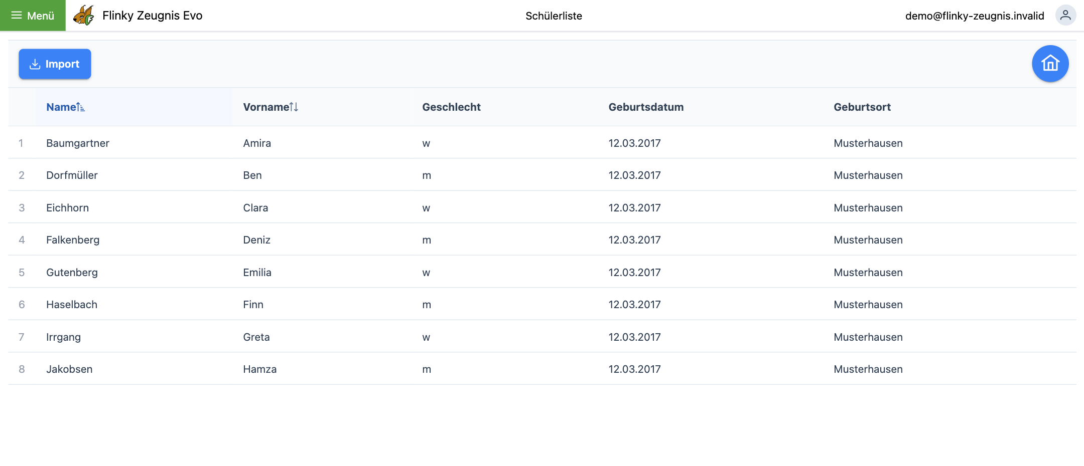 Schülerliste mit Import