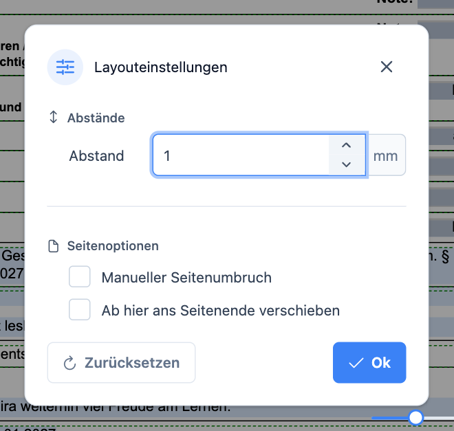 Layouteinstellungen