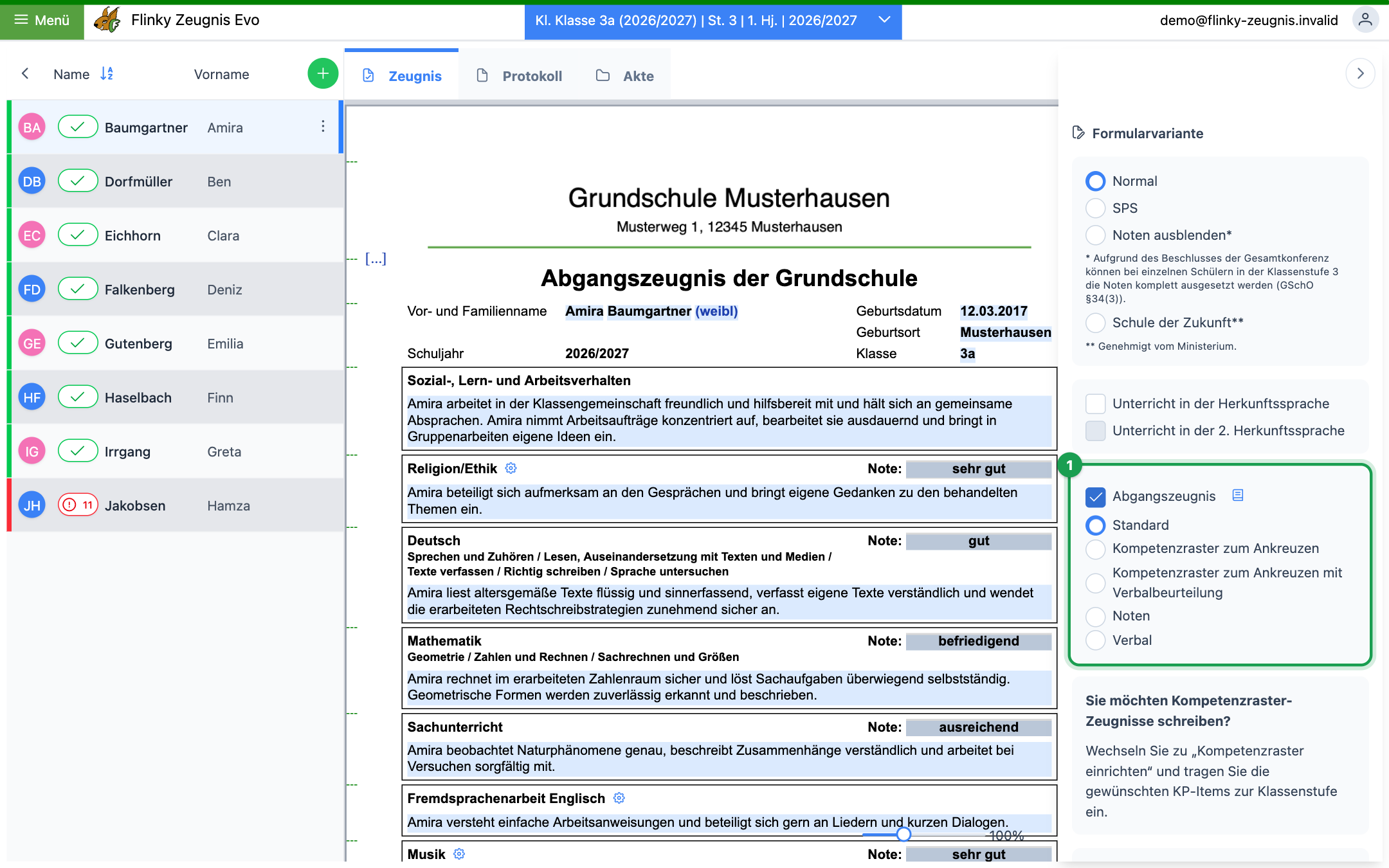 Formularvariante „Abgangszeugnis“ in Rheinland-Pfalz