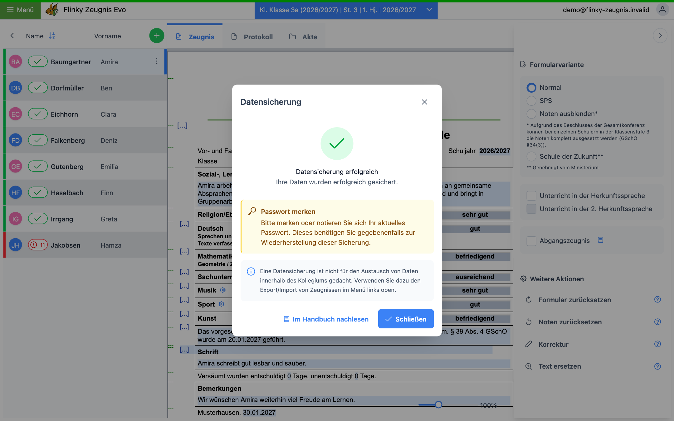Datensicherung erfolgreich